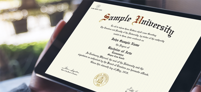 a digital diploma on a tablet